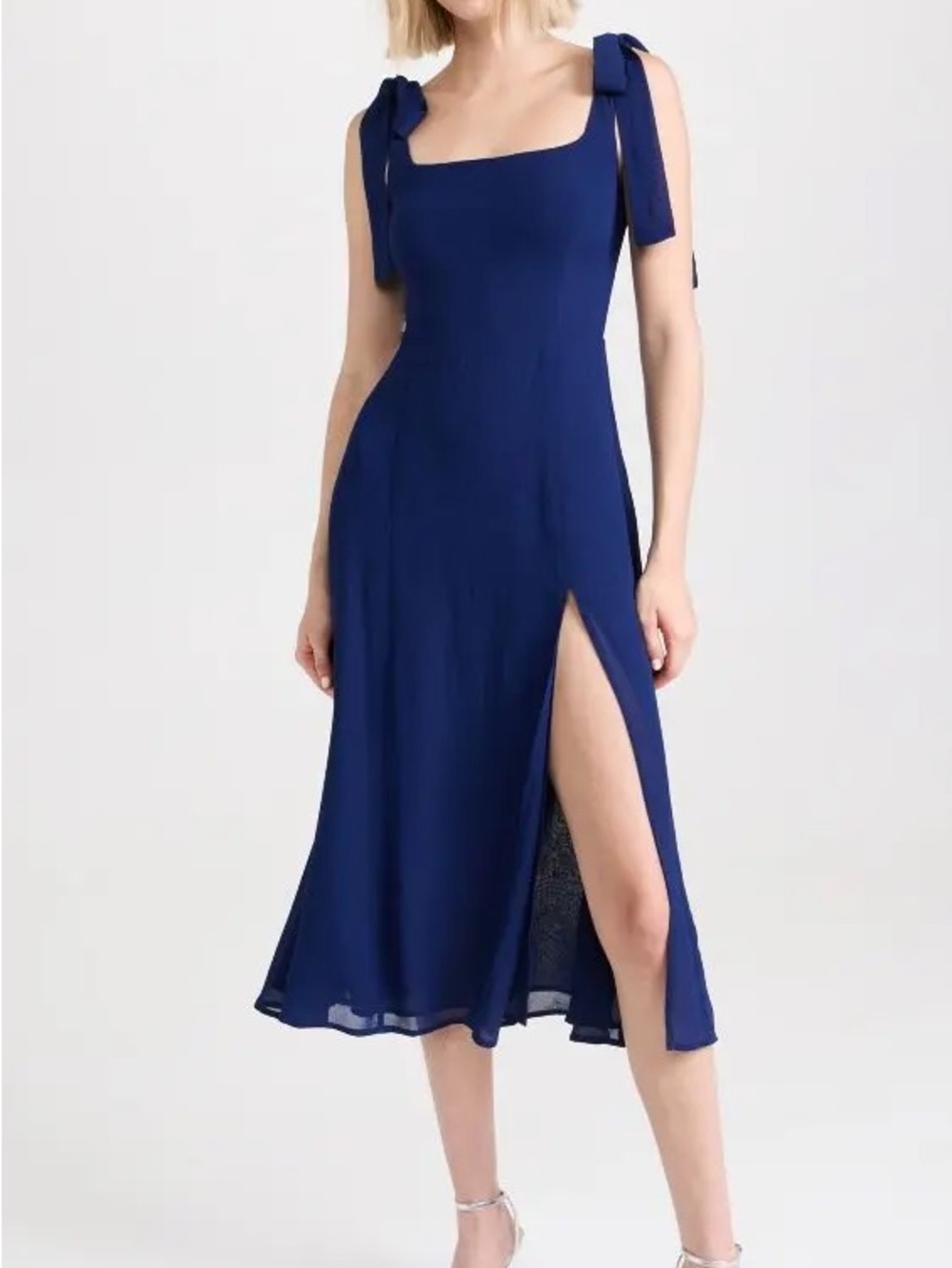 Reformation Twilight Wedding Guest Dress in Danube